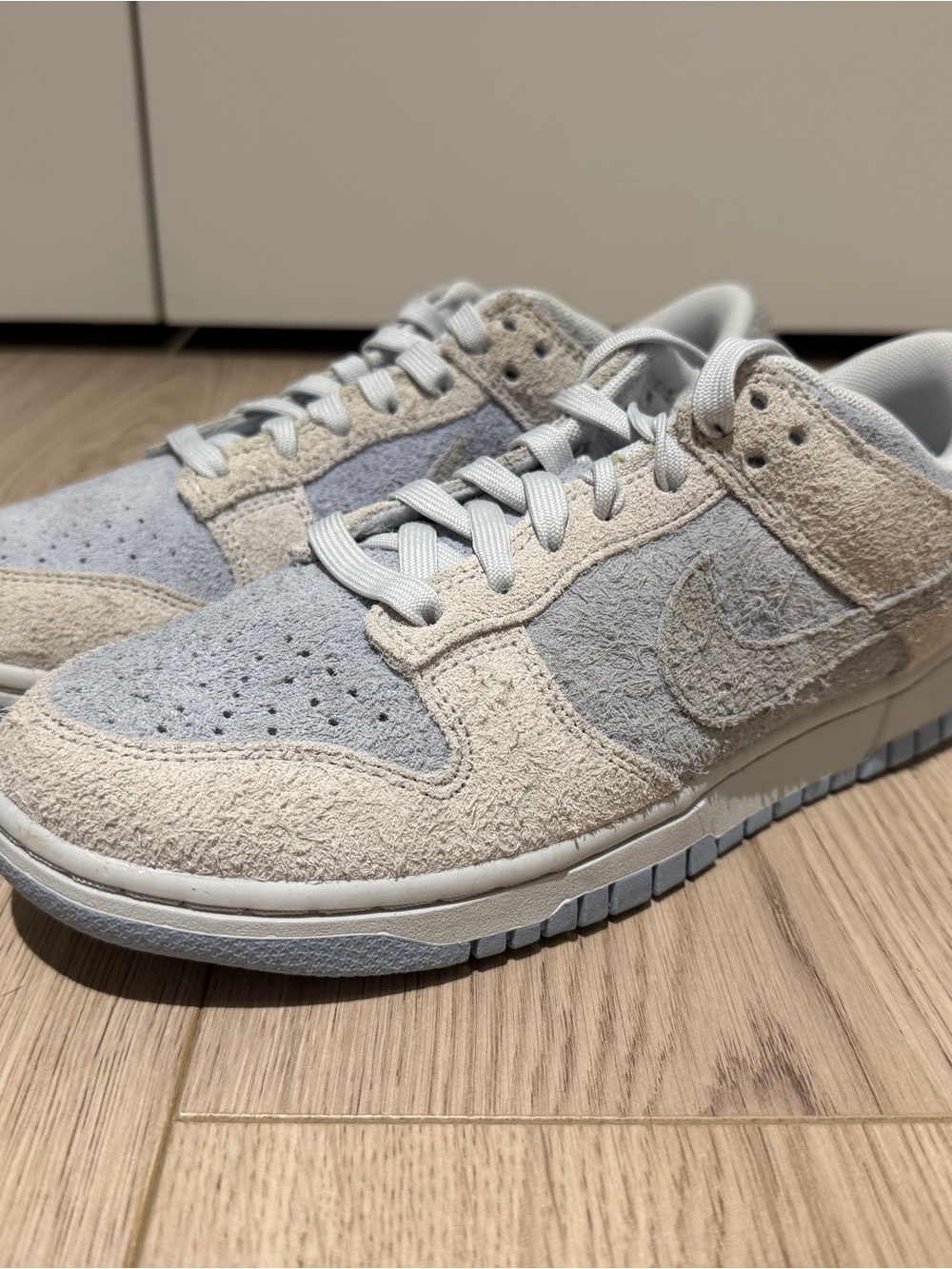 Nike Dunk Low in Light Gray and Cream Suede